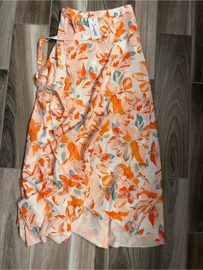 Simple Floral Wrap Maxi Skirt in Orange and Peach